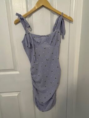 Periwinkle Floral Ruched Mini Dress w/ Tie Straps (Never Worn)